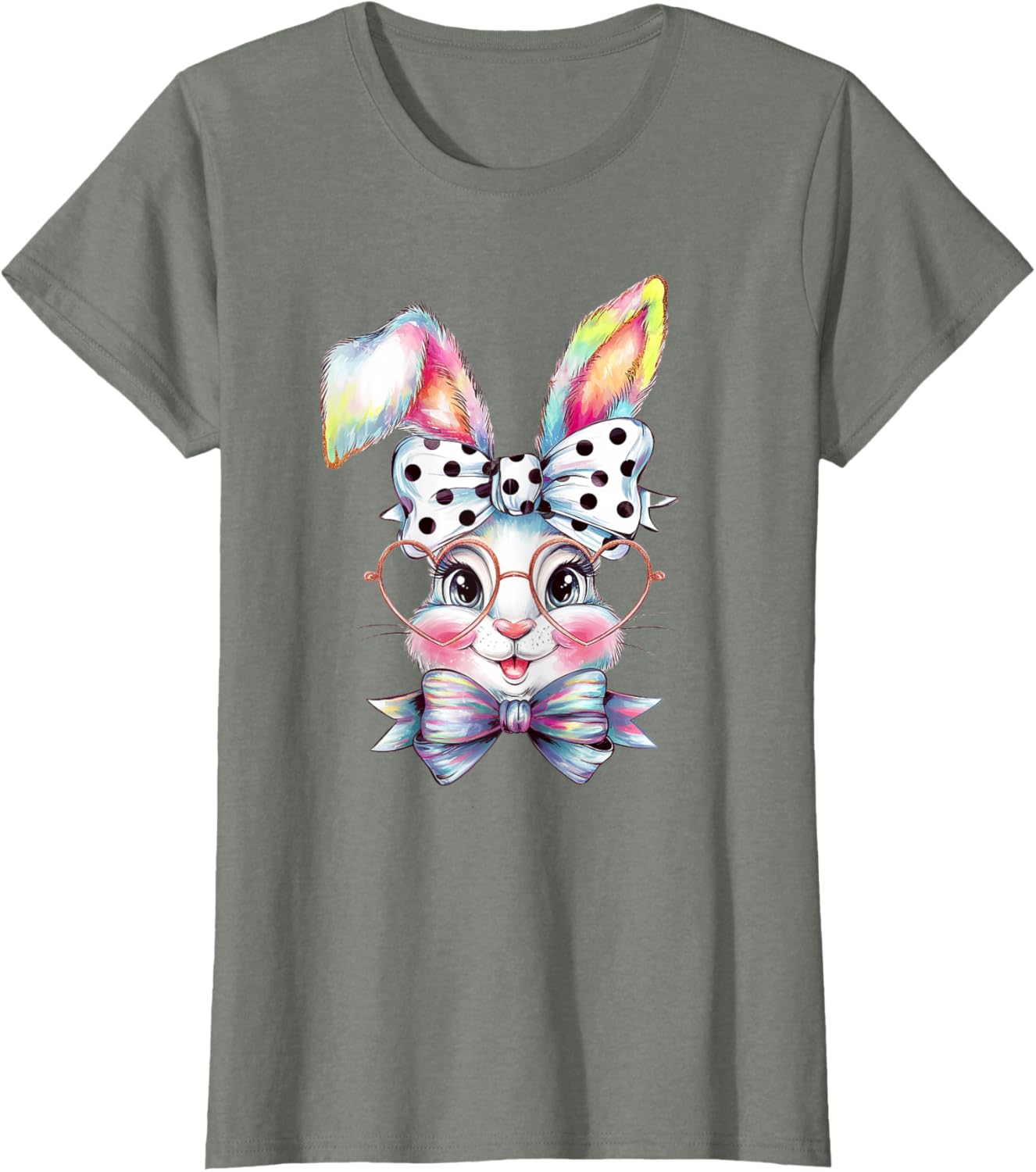 Cute Bunny Rabbit Face Coquette Bow Easter Day Girls Women T-Shirt