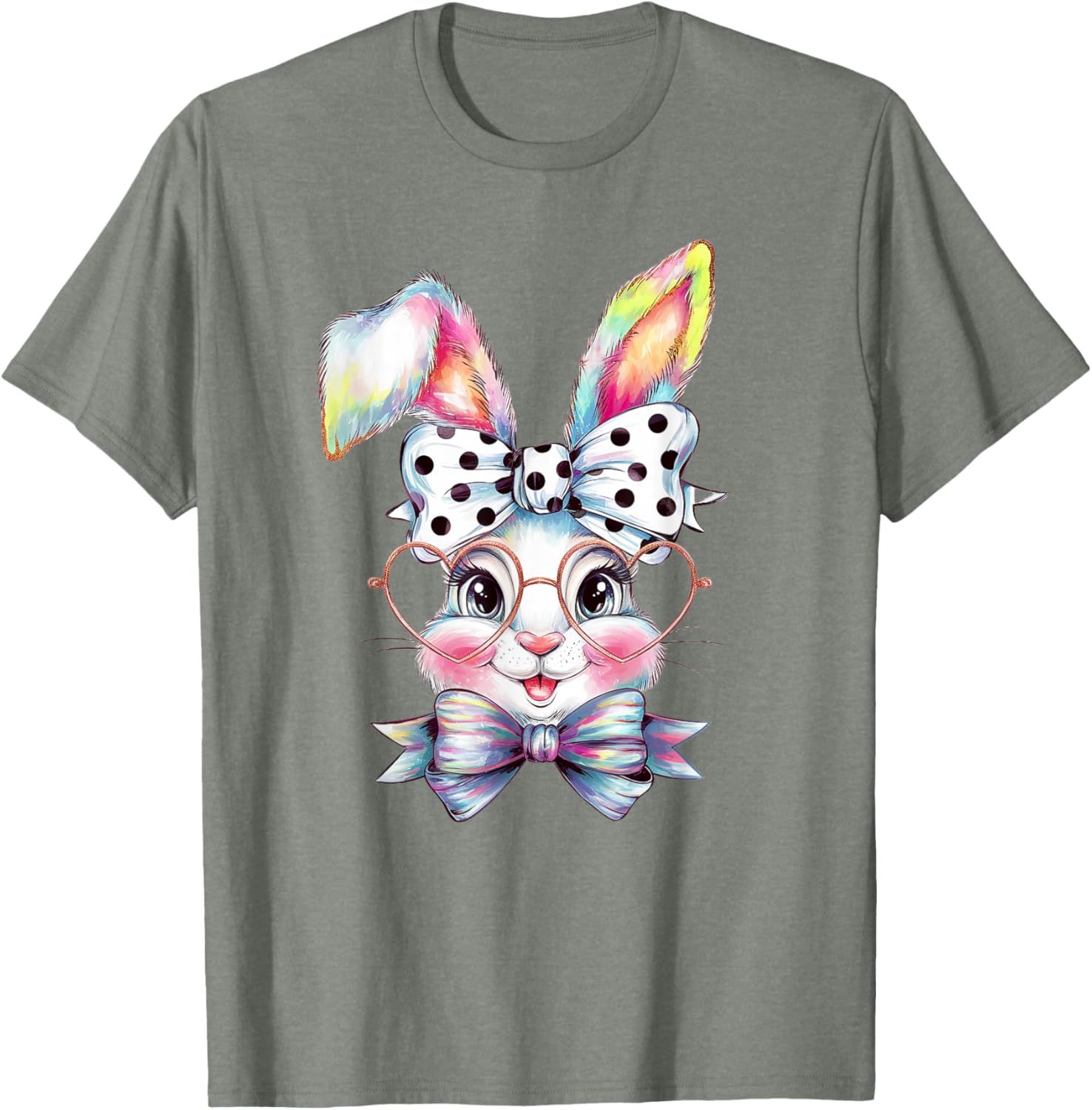 Cute Bunny Rabbit Face Coquette Bow Easter Day Girls Women T-Shirt