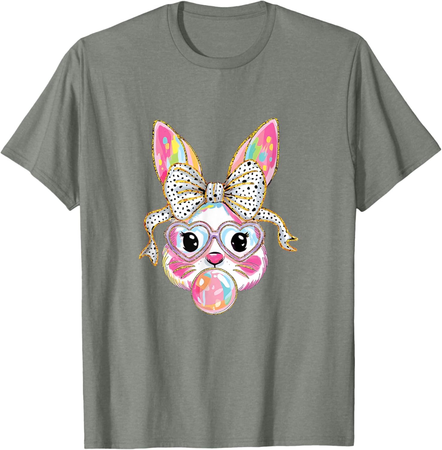 Cute Bunny Rabbit Face Coquette Bow Easter Day Girls Women T-Shirt