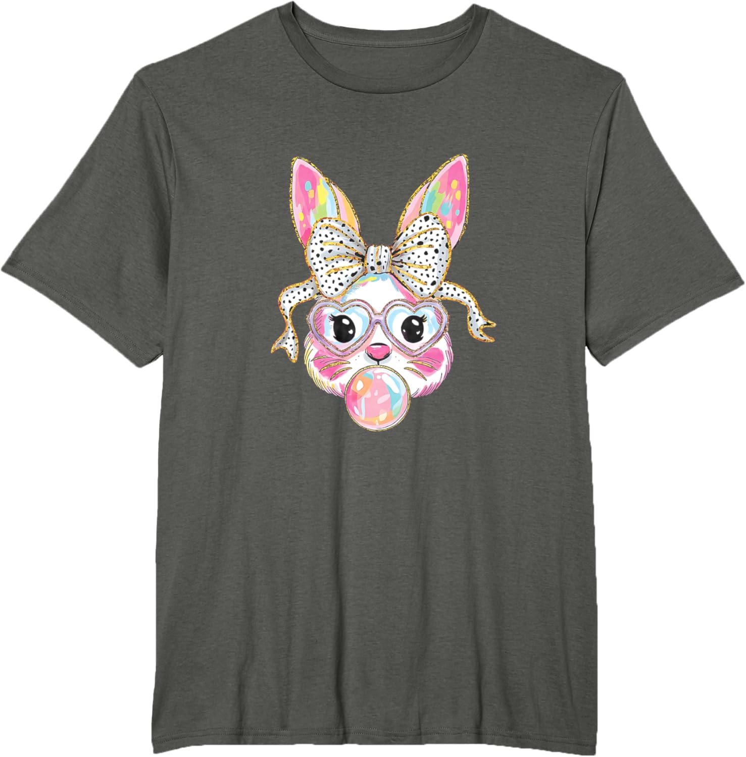 Cute Bunny Rabbit Face Coquette Bow Easter Day Girls Women T-Shirt