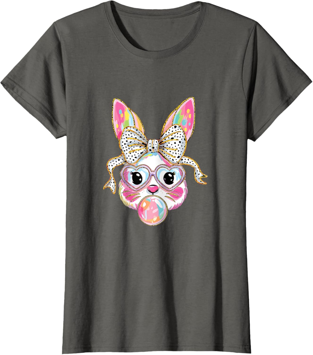 Cute Bunny Rabbit Face Coquette Bow Easter Day Girls Women T-Shirt