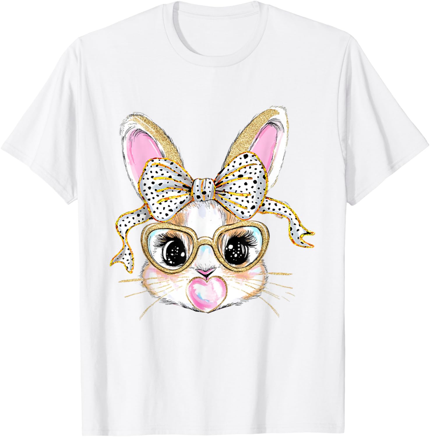 Cute Bunny Rabbit Face Coquette Bow Easter Day Girls Women T-Shirt