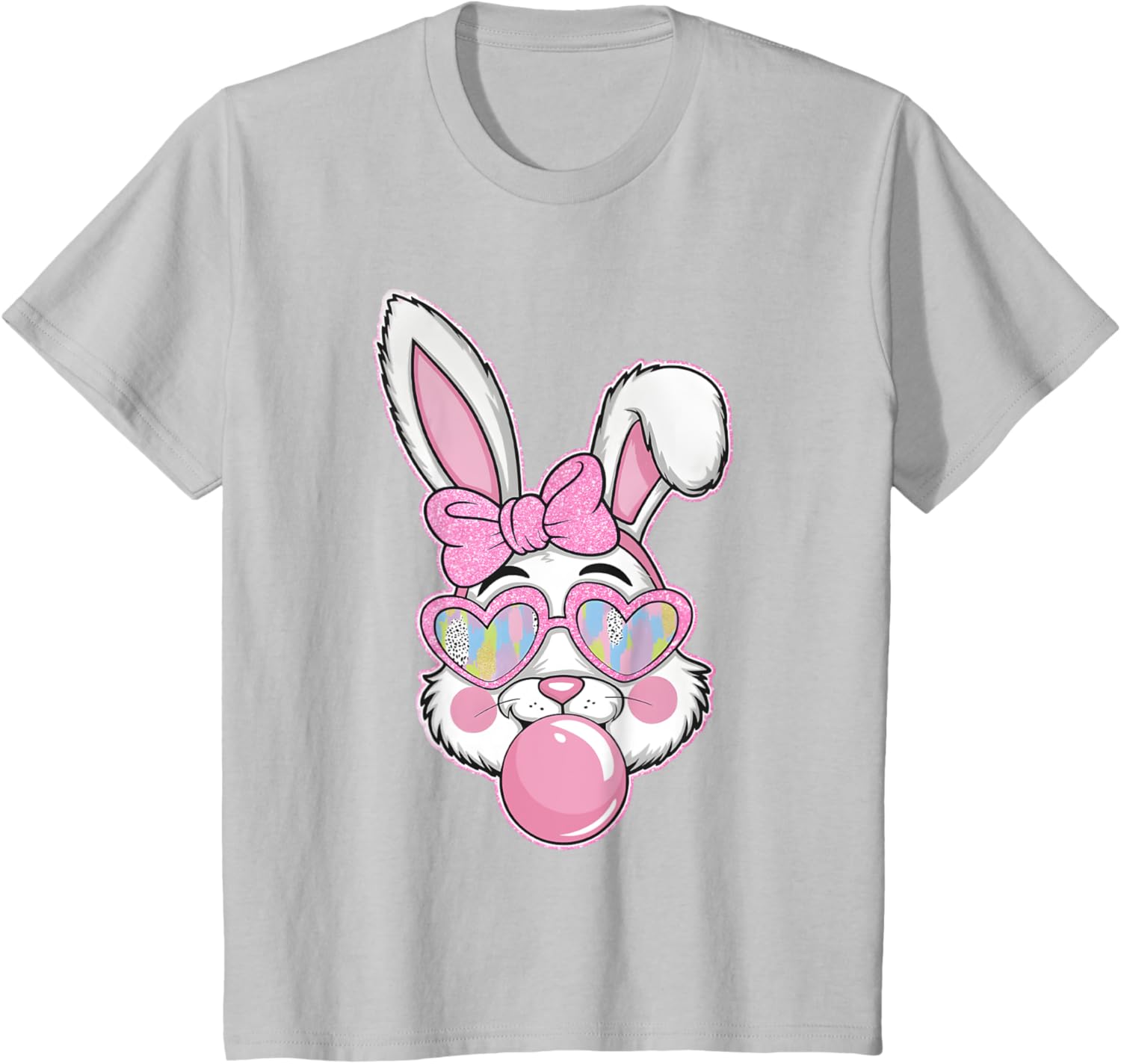 Cute Bunny Rabbit Face Coquette Bow Girl Happy Easter Day T-Shirt