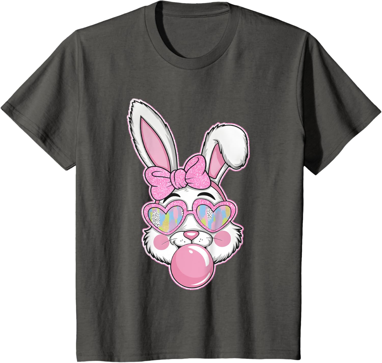 Cute Bunny Rabbit Face Coquette Bow Girl Happy Easter Day T-Shirt