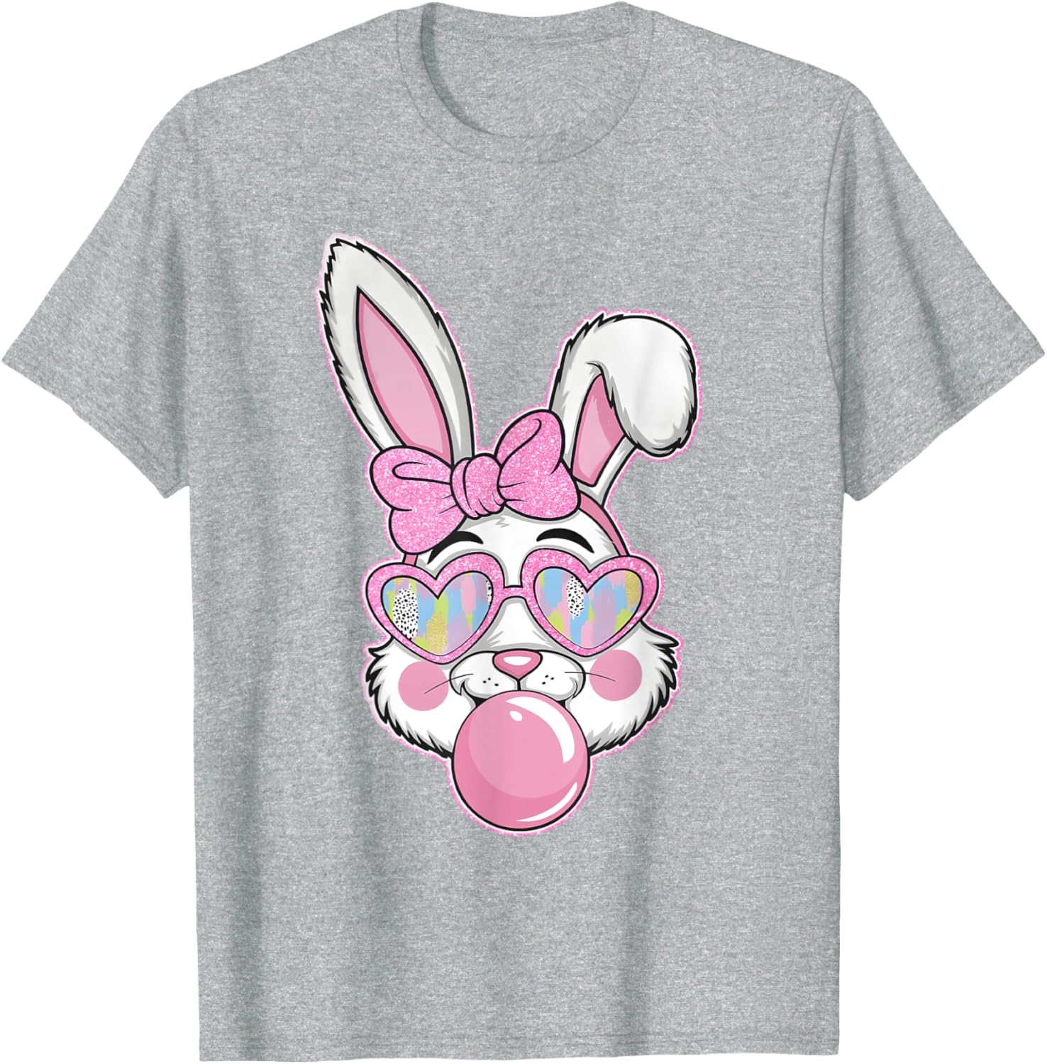 Cute Bunny Rabbit Face Coquette Bow Girl Happy Easter Day T-Shirt