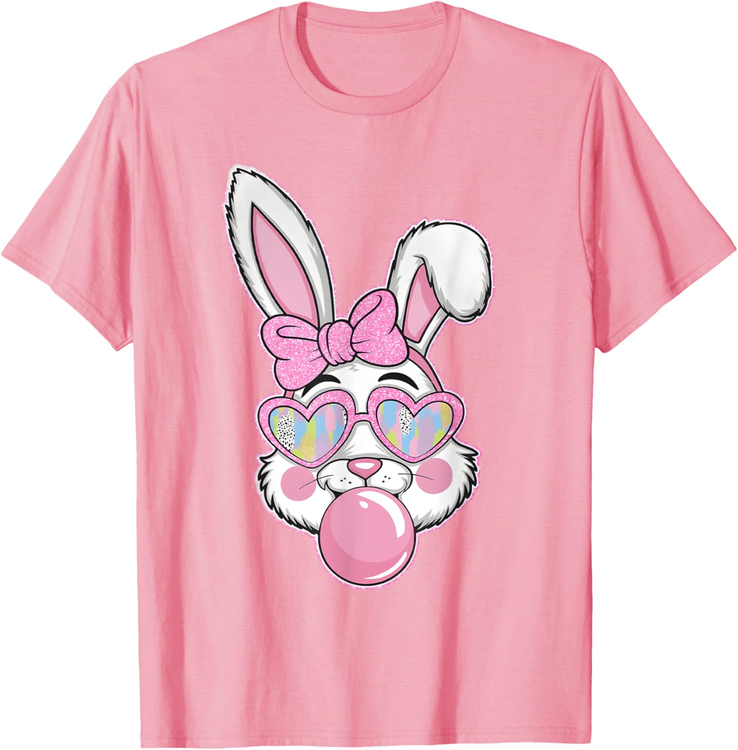 Cute Bunny Rabbit Face Coquette Bow Girl Happy Easter Day T-Shirt