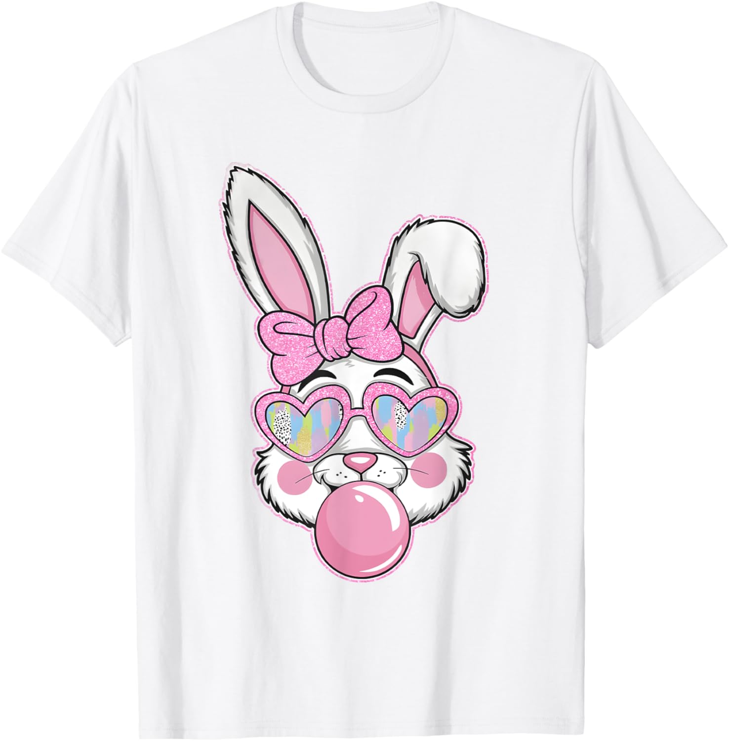 Cute Bunny Rabbit Face Coquette Bow Girl Happy Easter Day T-Shirt