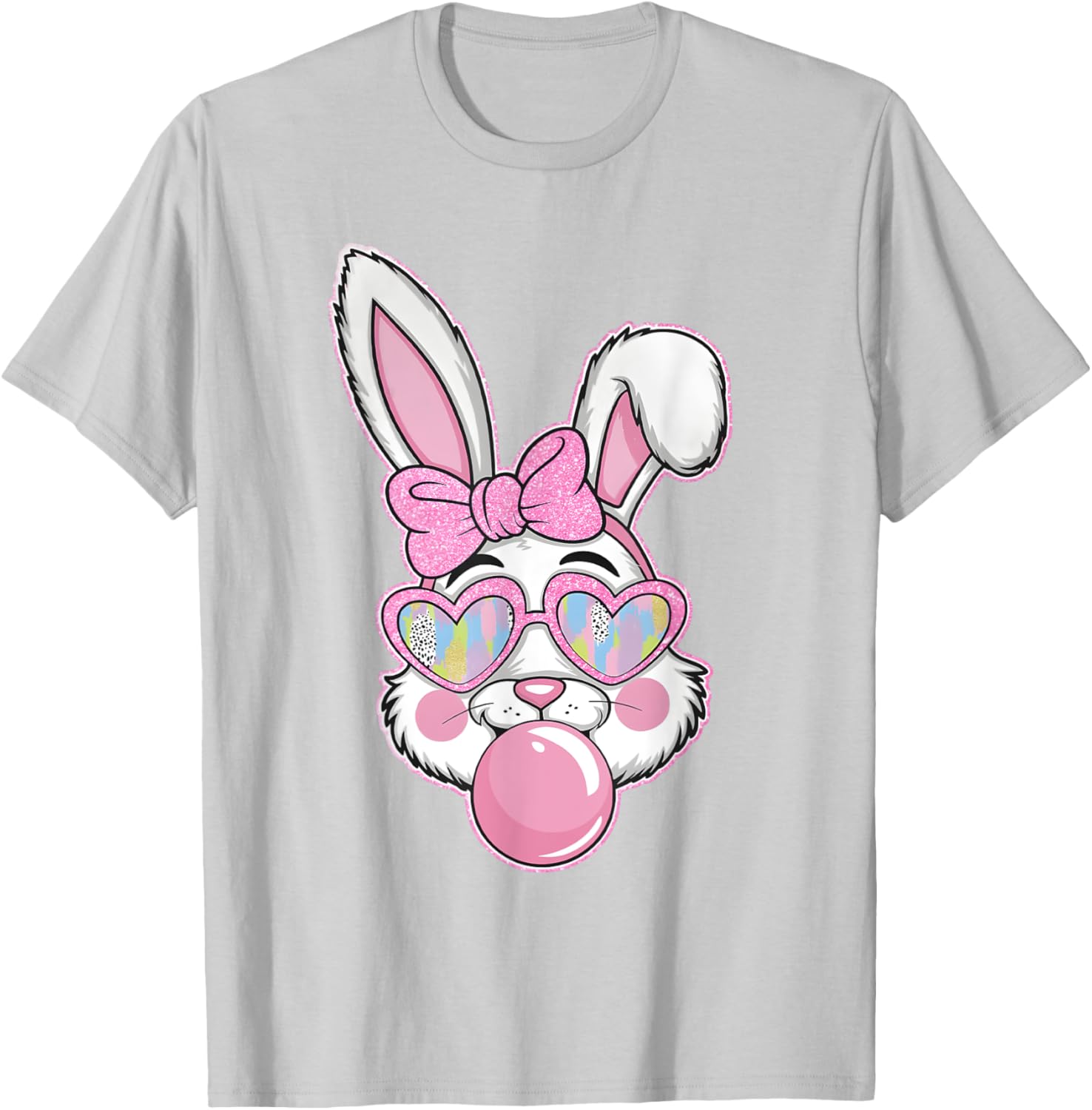 Cute Bunny Rabbit Face Coquette Bow Girl Happy Easter Day T-Shirt