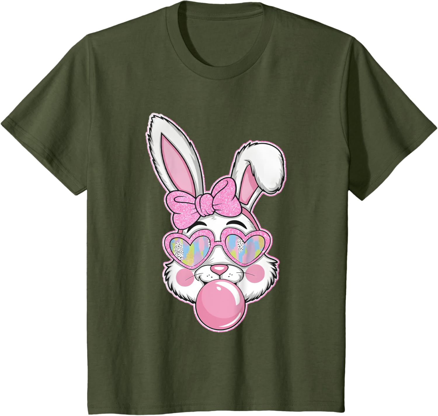 Cute Bunny Rabbit Face Coquette Bow Girl Happy Easter Day T-Shirt