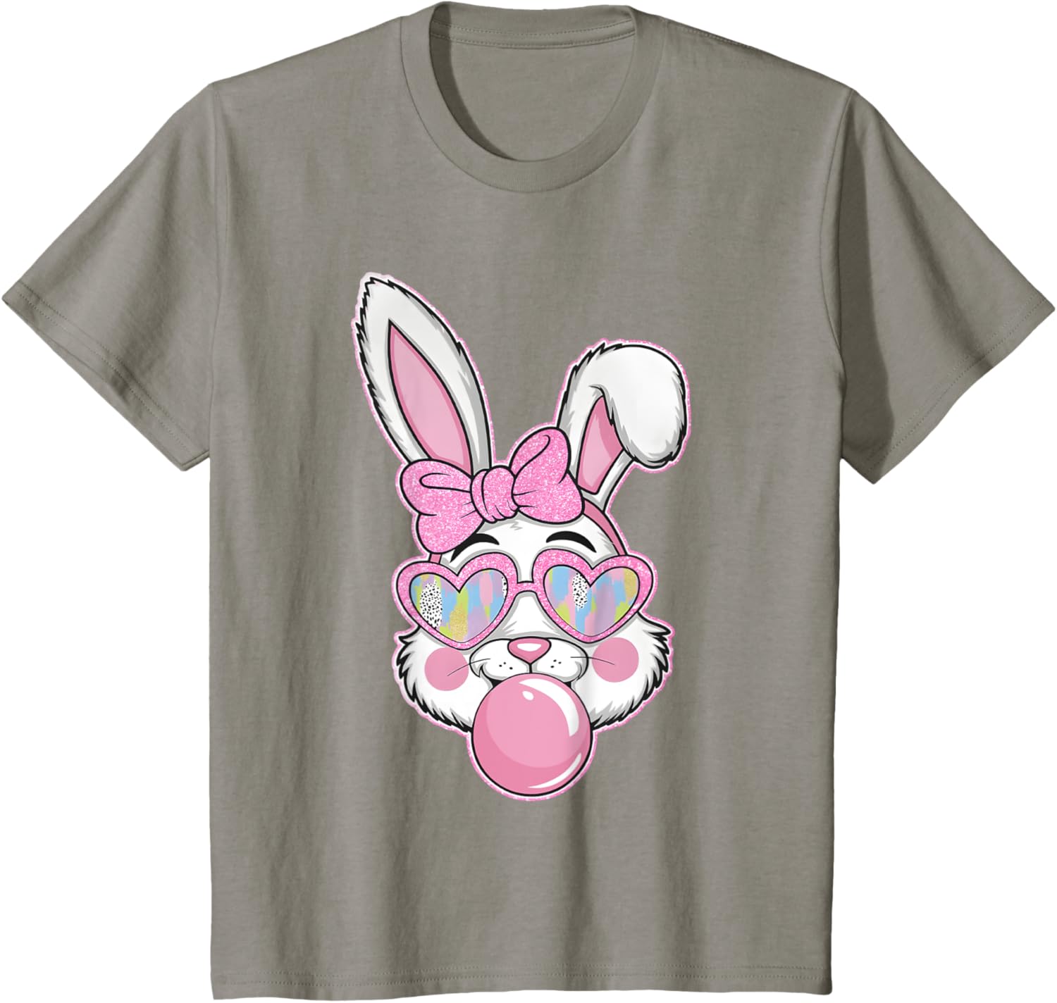 Cute Bunny Rabbit Face Coquette Bow Girl Happy Easter Day T-Shirt