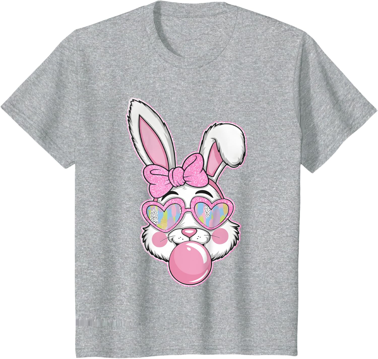 Cute Bunny Rabbit Face Coquette Bow Girl Happy Easter Day T-Shirt