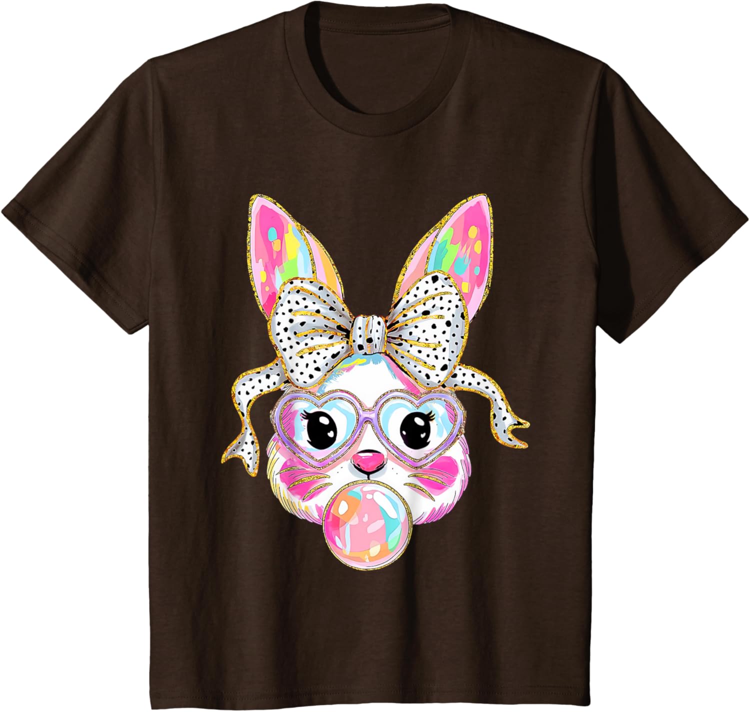 Cute Bunny Rabbit Face Coquette Bow Girl Happy Easter Day T-Shirt