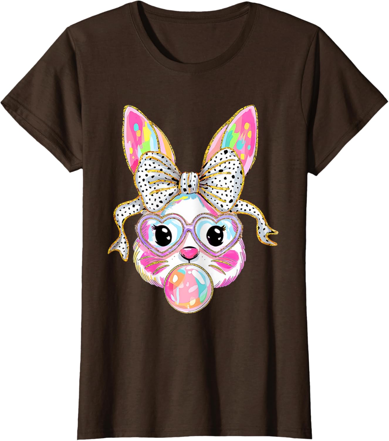 Cute Bunny Rabbit Face Coquette Bow Girl Happy Easter Day T-Shirt