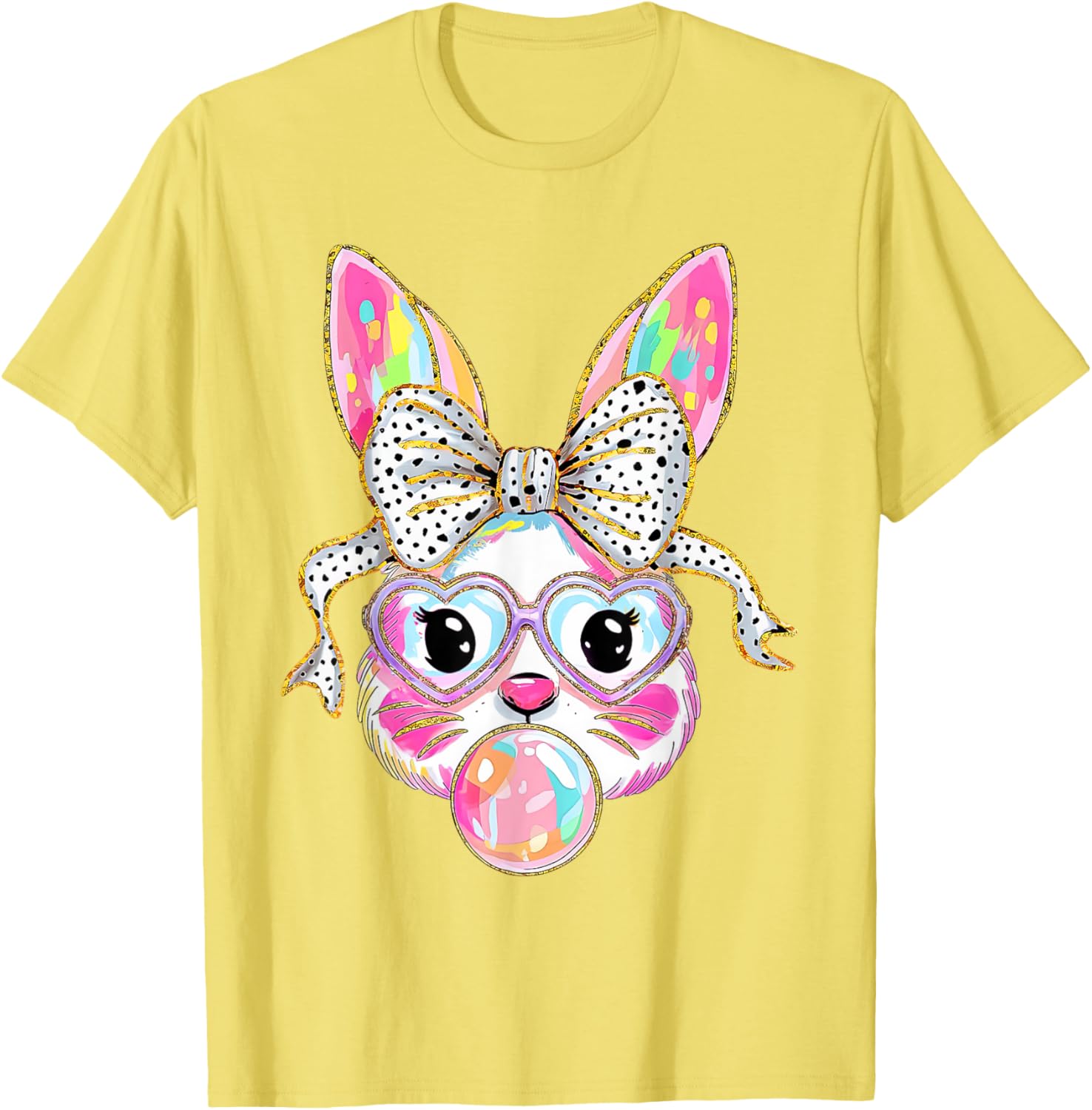 Cute Bunny Rabbit Face Coquette Bow Girl Happy Easter Day T-Shirt