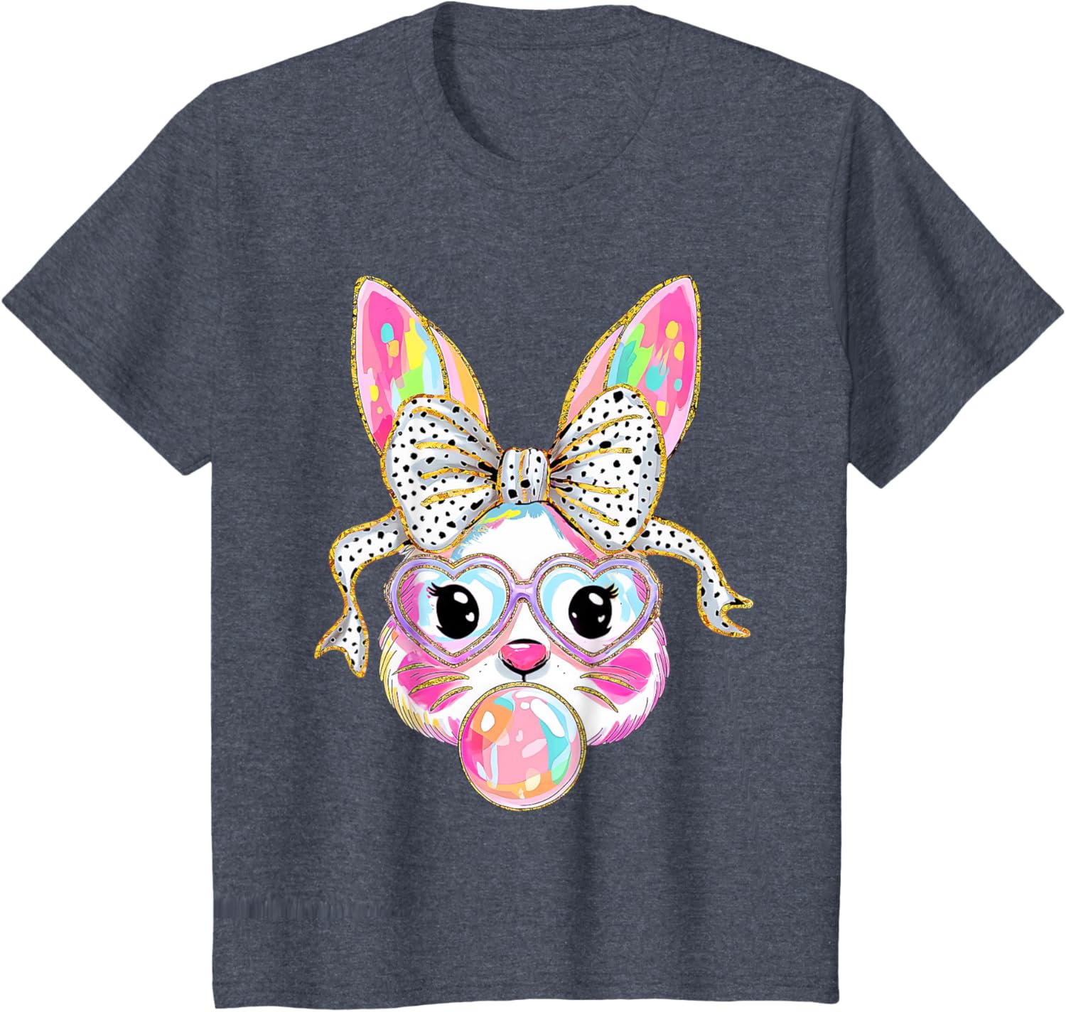 Cute Bunny Rabbit Face Coquette Bow Girl Happy Easter Day T-Shirt