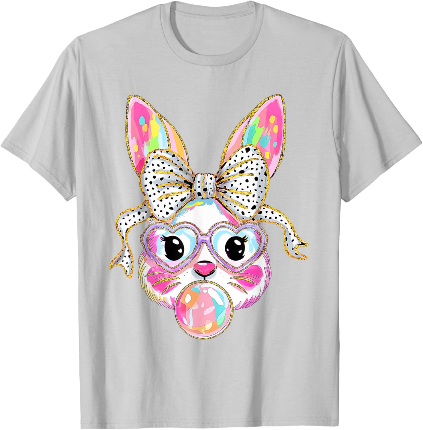 Cute Bunny Rabbit Face Coquette Bow Girl Happy Easter Day T-Shirt