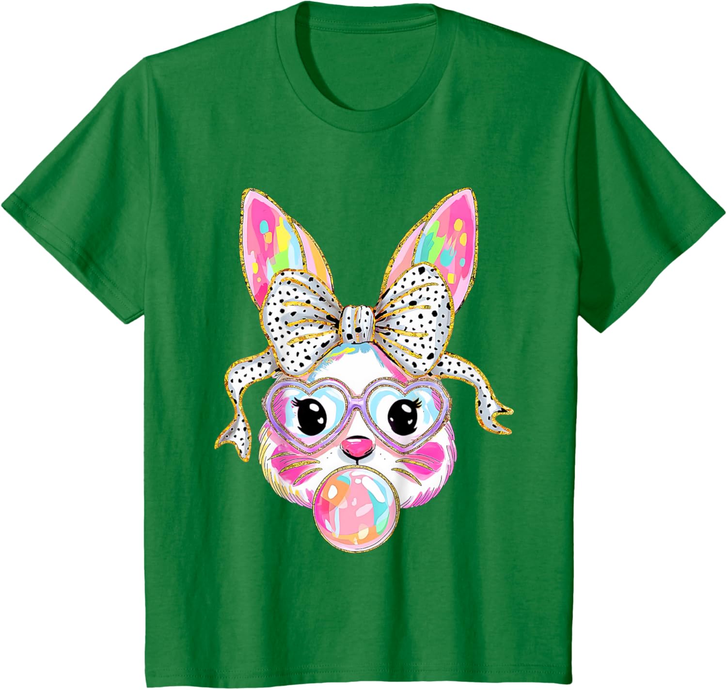 Cute Bunny Rabbit Face Coquette Bow Girl Happy Easter Day T-Shirt