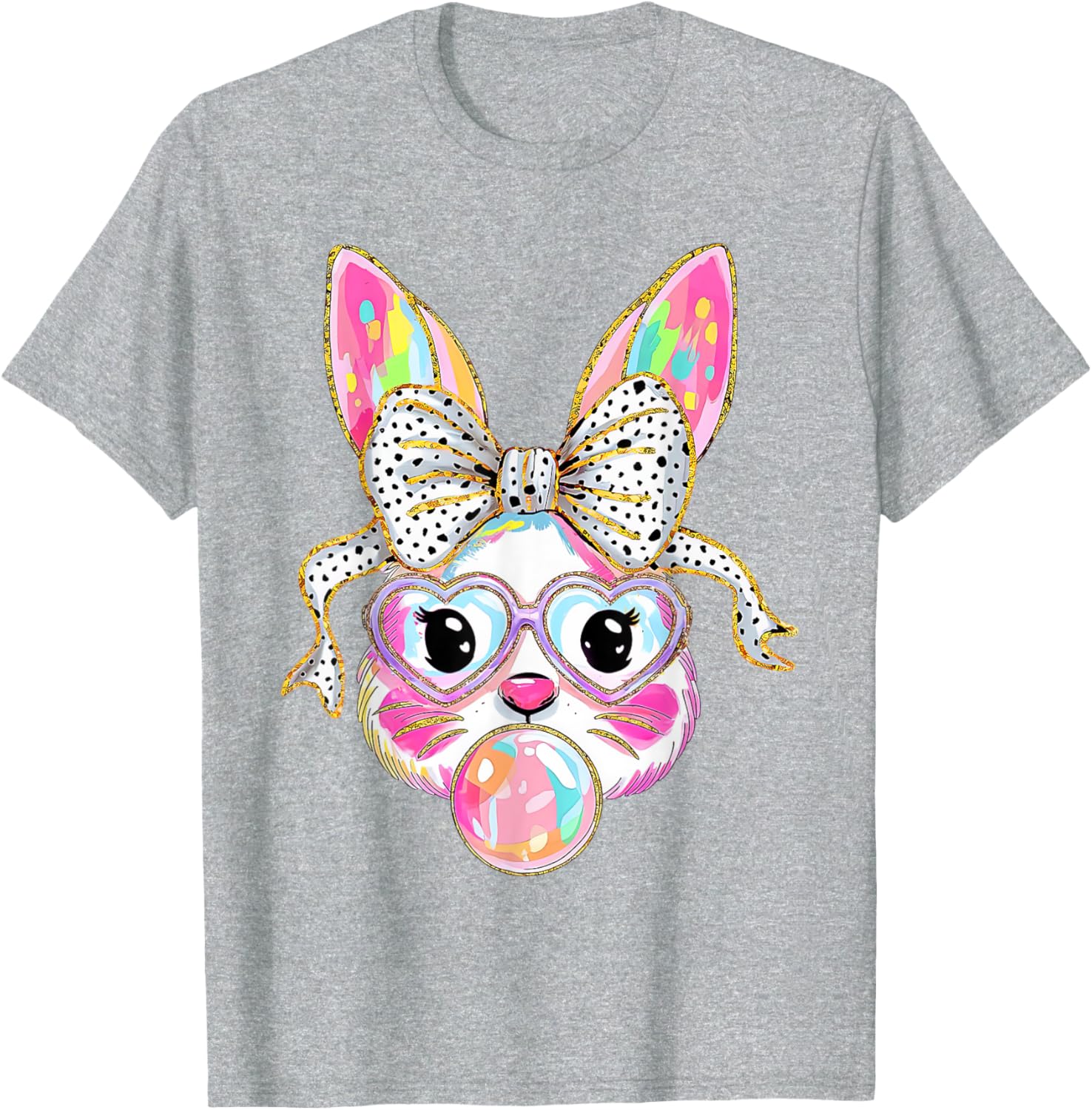 Cute Bunny Rabbit Face Coquette Bow Girl Happy Easter Day T-Shirt