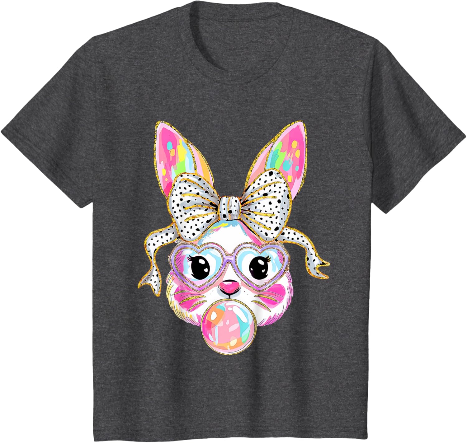 Cute Bunny Rabbit Face Coquette Bow Girl Happy Easter Day T-Shirt