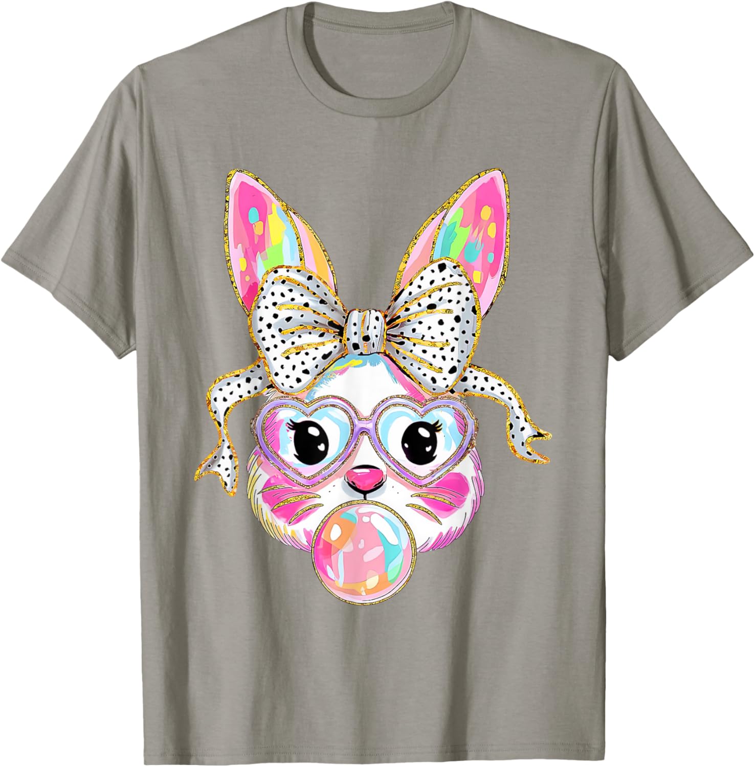 Cute Bunny Rabbit Face Coquette Bow Girl Happy Easter Day T-Shirt