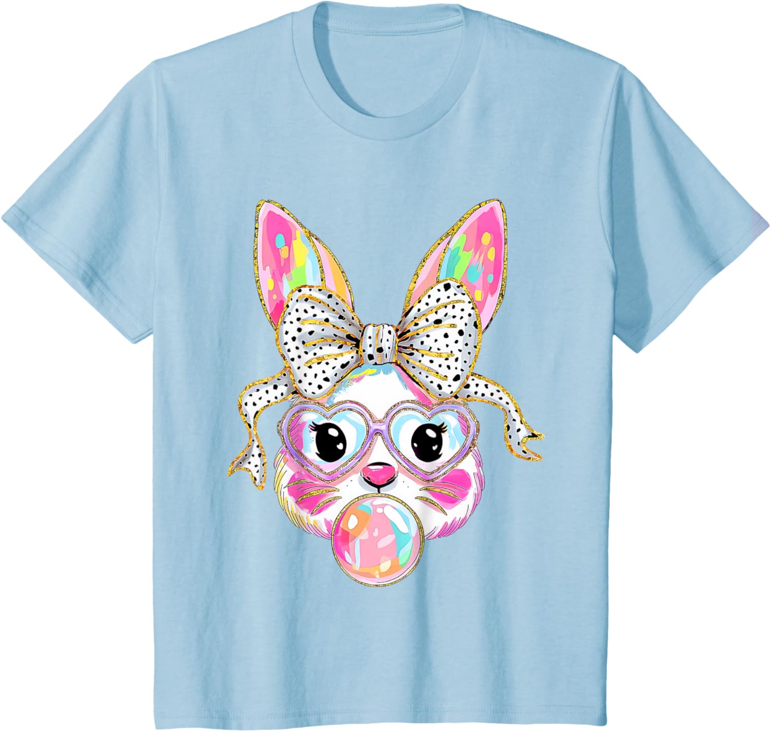 Cute Bunny Rabbit Face Coquette Bow Girl Happy Easter Day T-Shirt