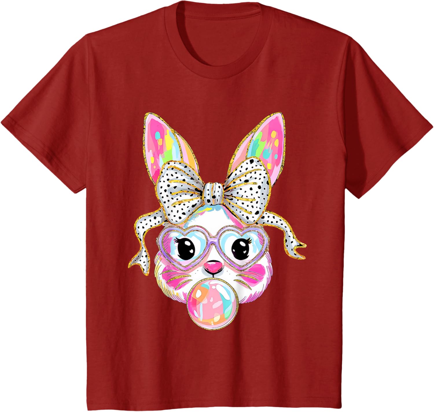 Cute Bunny Rabbit Face Coquette Bow Girl Happy Easter Day T-Shirt