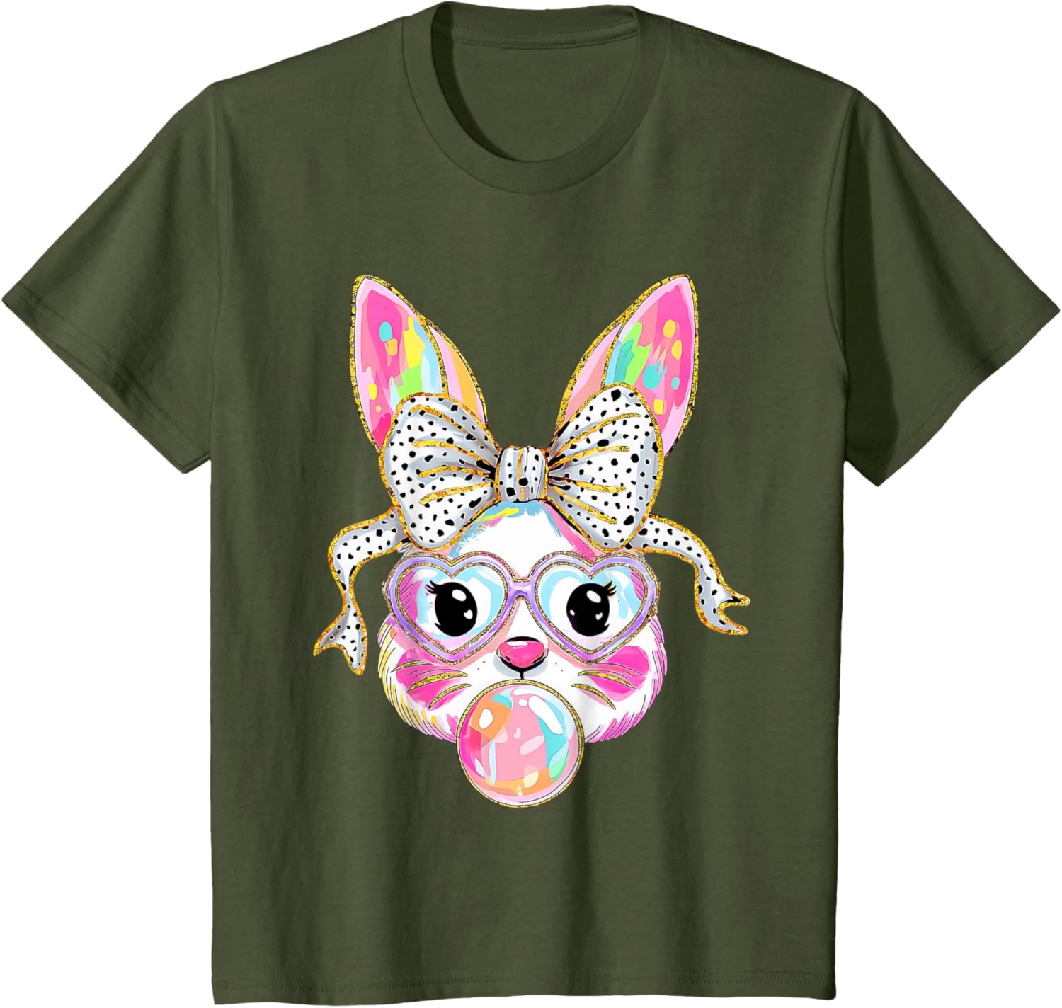 Cute Bunny Rabbit Face Coquette Bow Girl Happy Easter Day T-Shirt