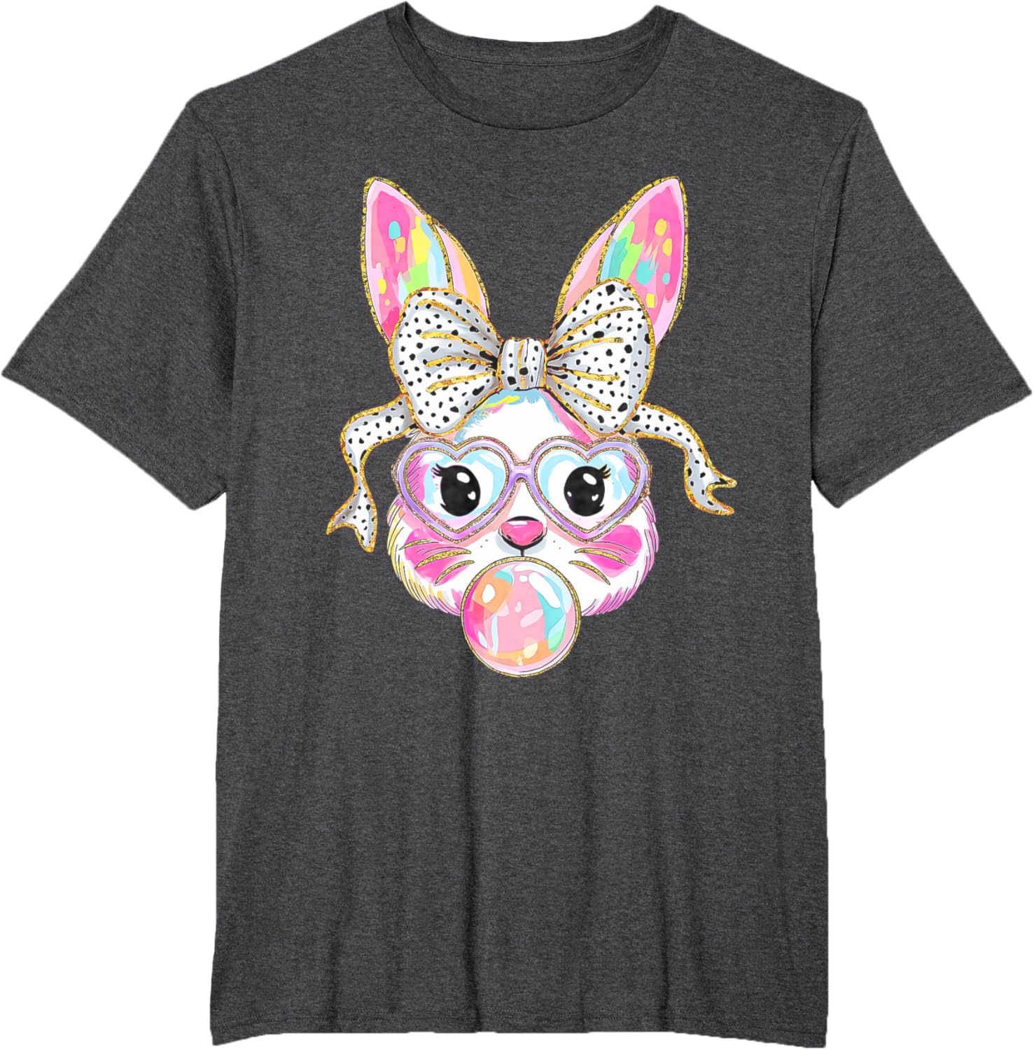 Cute Bunny Rabbit Face Coquette Bow Girl Happy Easter Day T-Shirt