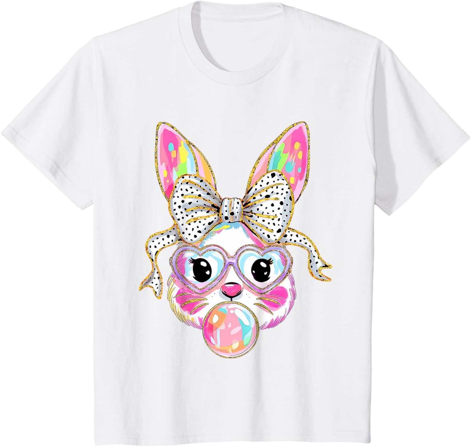 Cute Bunny Rabbit Face Coquette Bow Girl Happy Easter Day T-Shirt