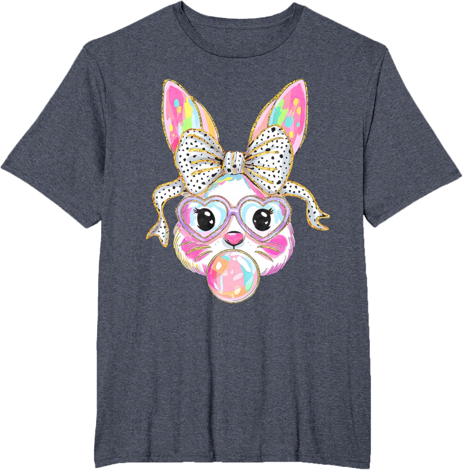 Cute Bunny Rabbit Face Coquette Bow Girl Happy Easter Day T-Shirt