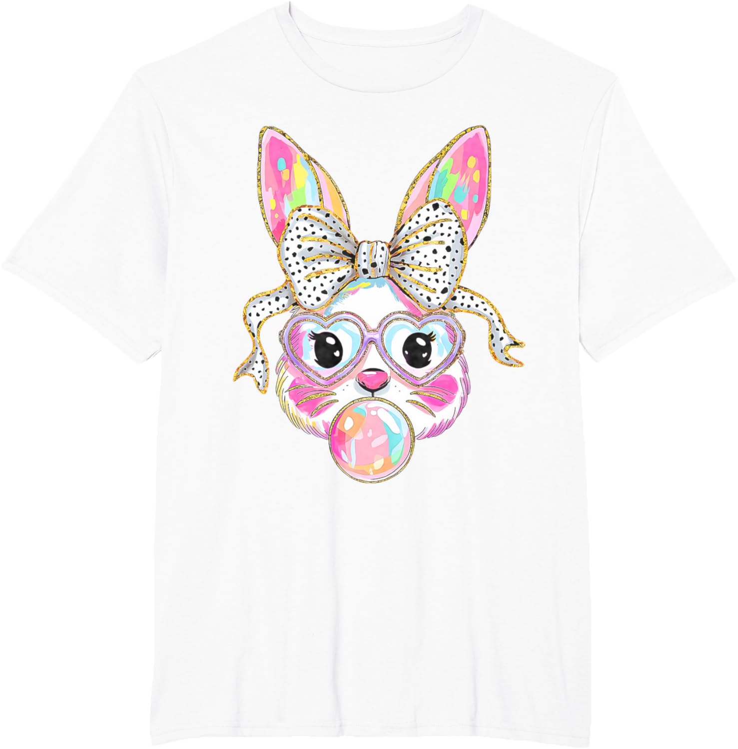 Cute Bunny Rabbit Face Coquette Bow Girl Happy Easter Day T-Shirt