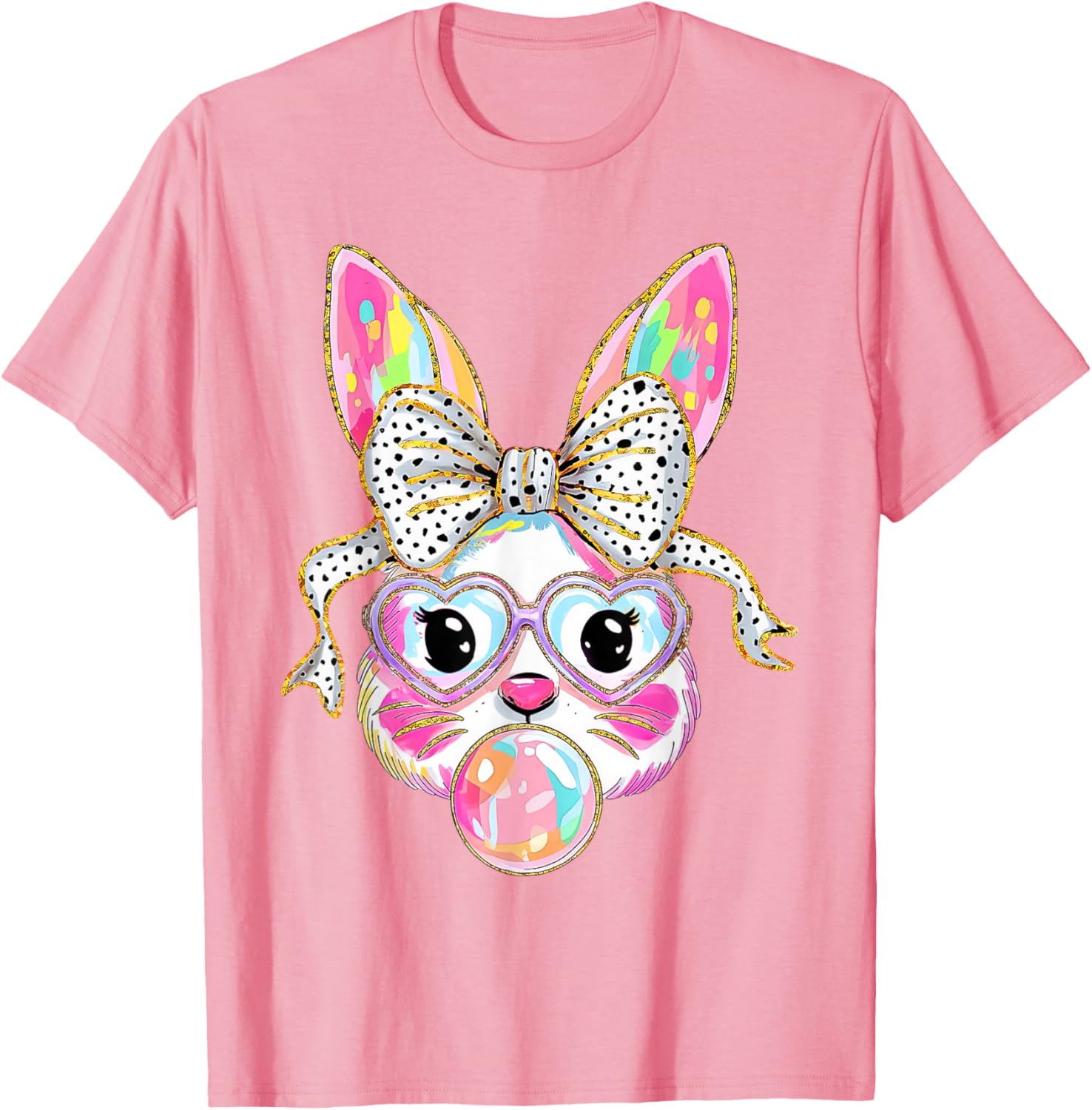 Cute Bunny Rabbit Face Coquette Bow Girl Happy Easter Day T-Shirt