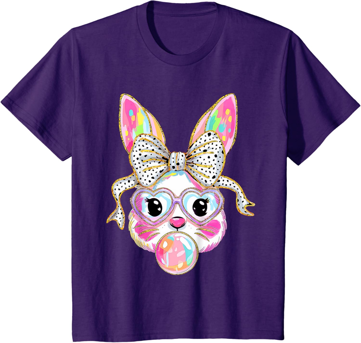 Cute Bunny Rabbit Face Coquette Bow Girl Happy Easter Day T-Shirt