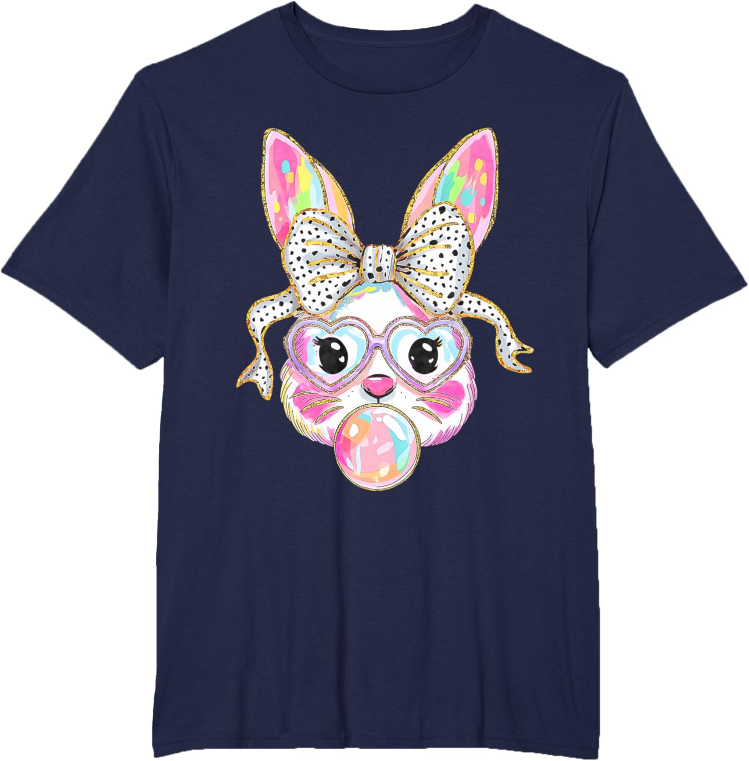 Cute Bunny Rabbit Face Coquette Bow Girl Happy Easter Day T-Shirt