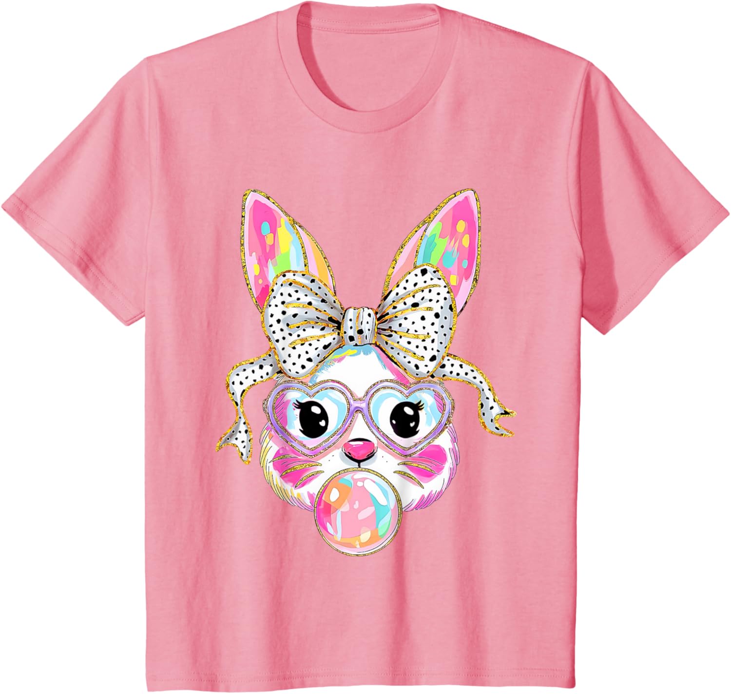 Cute Bunny Rabbit Face Coquette Bow Girl Happy Easter Day T-Shirt