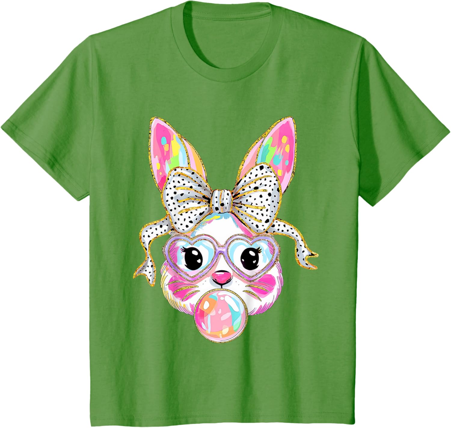 Cute Bunny Rabbit Face Coquette Bow Girl Happy Easter Day T-Shirt