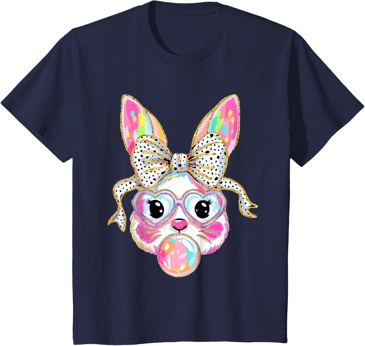 Cute Bunny Rabbit Face Coquette Bow Girl Happy Easter Day T-Shirt