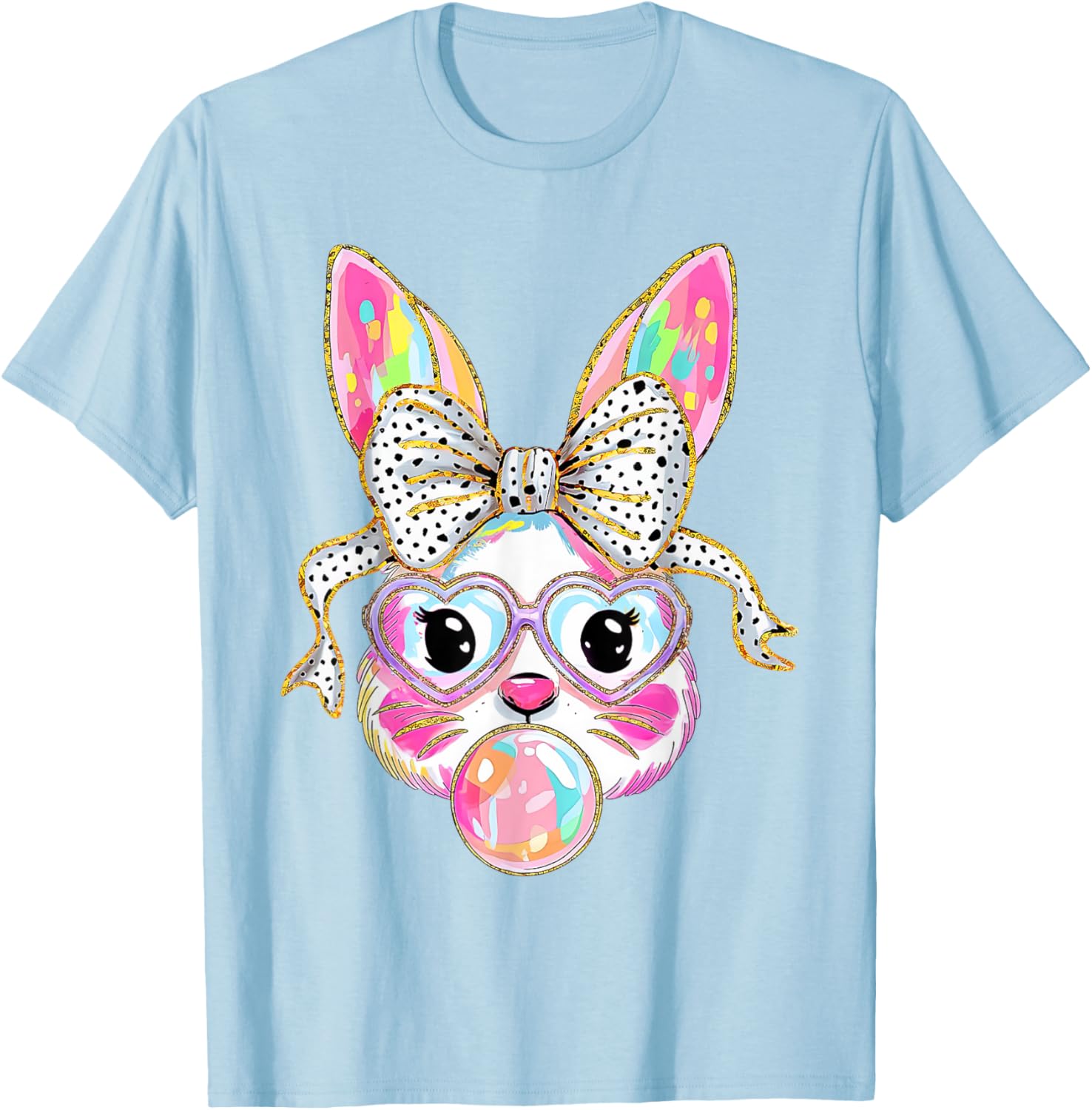 Cute Bunny Rabbit Face Coquette Bow Girl Happy Easter Day T-Shirt