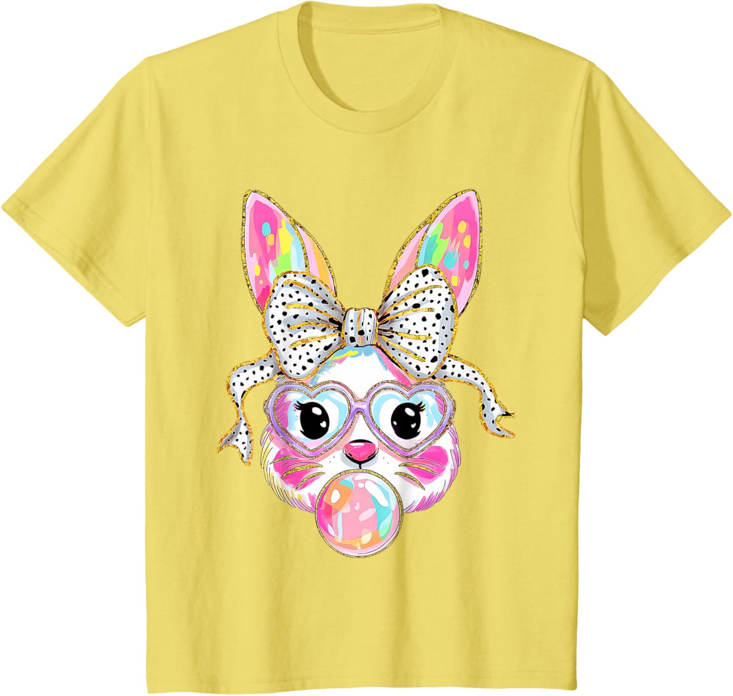 Cute Bunny Rabbit Face Coquette Bow Girl Happy Easter Day T-Shirt