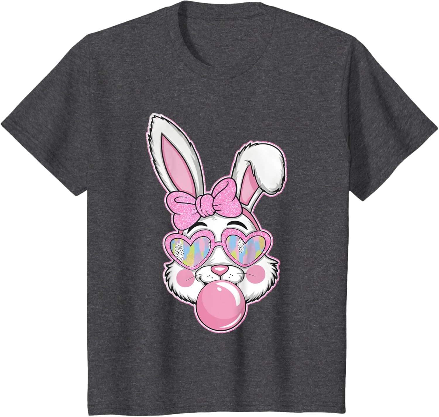 Cute Bunny Rabbit Face Coquette Bow Girl Happy Easter Day T-Shirt