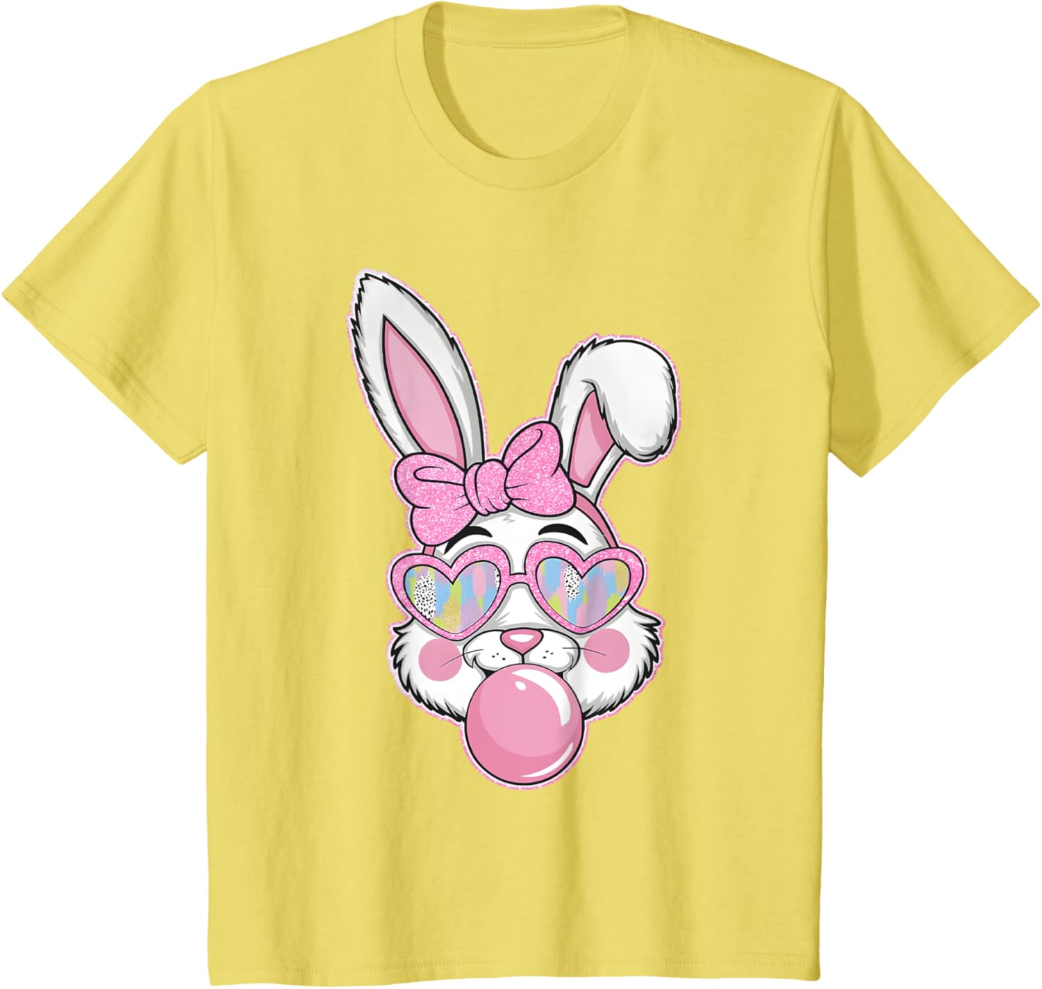 Cute Bunny Rabbit Face Coquette Bow Girl Happy Easter Day T-Shirt