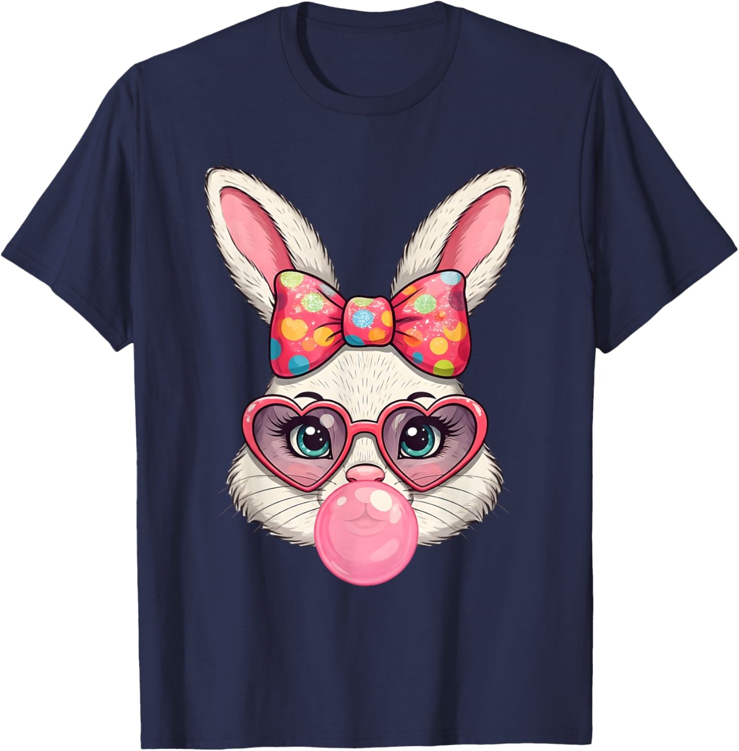 Cute Bunny Rabbit Face Coquette Bow Girl Happy Easter Day T-Shirt