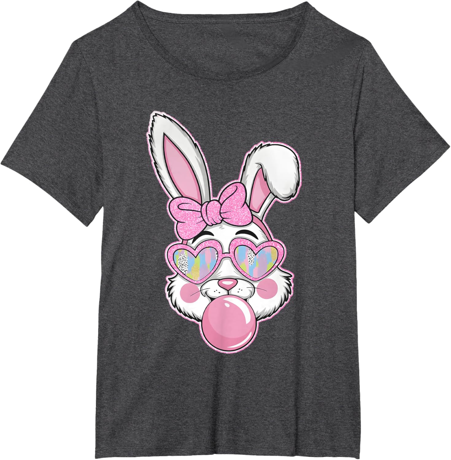 Cute Bunny Rabbit Face Coquette Bow Girl Happy Easter Day T-Shirt