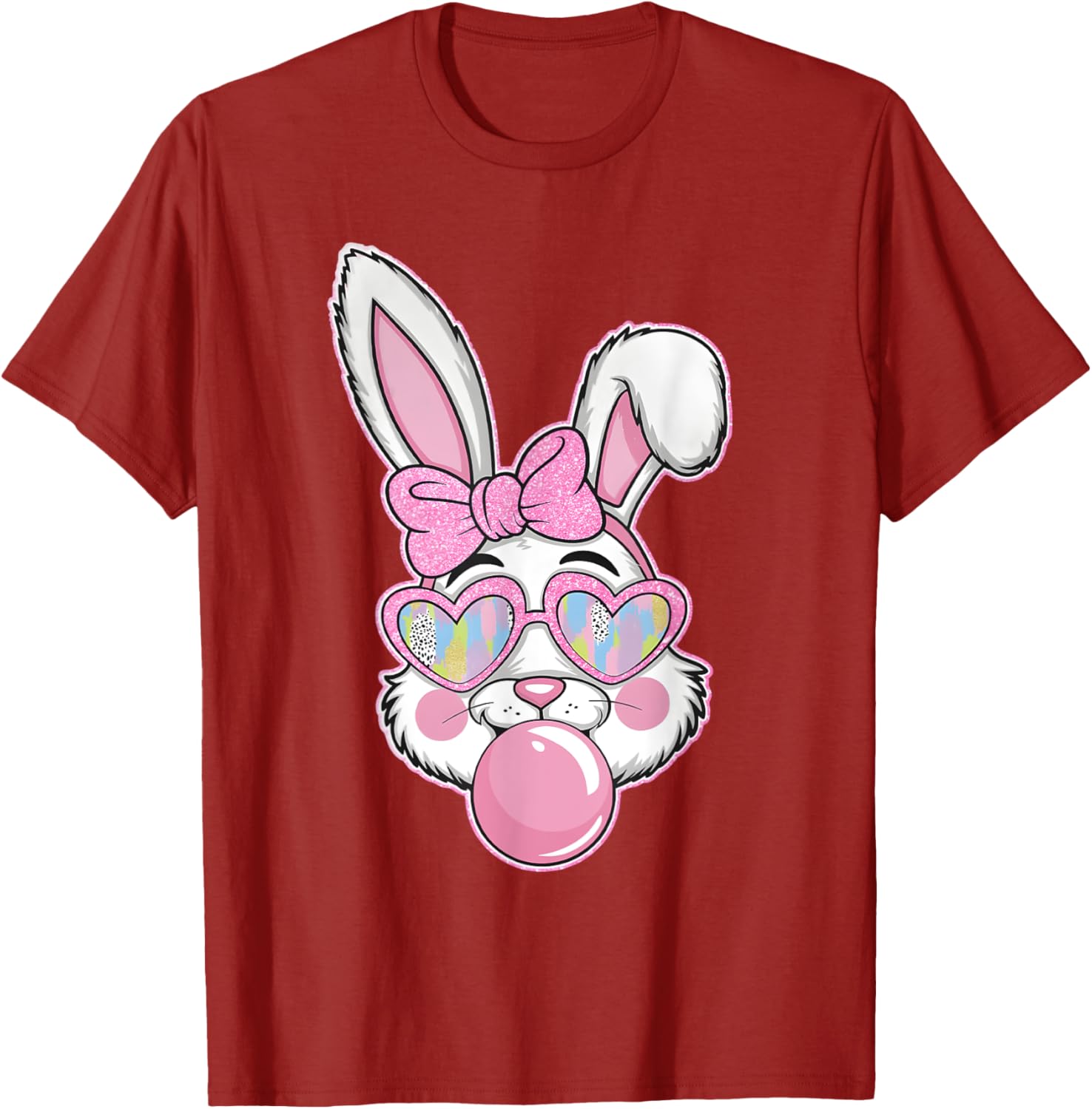 Cute Bunny Rabbit Face Coquette Bow Girl Happy Easter Day T-Shirt