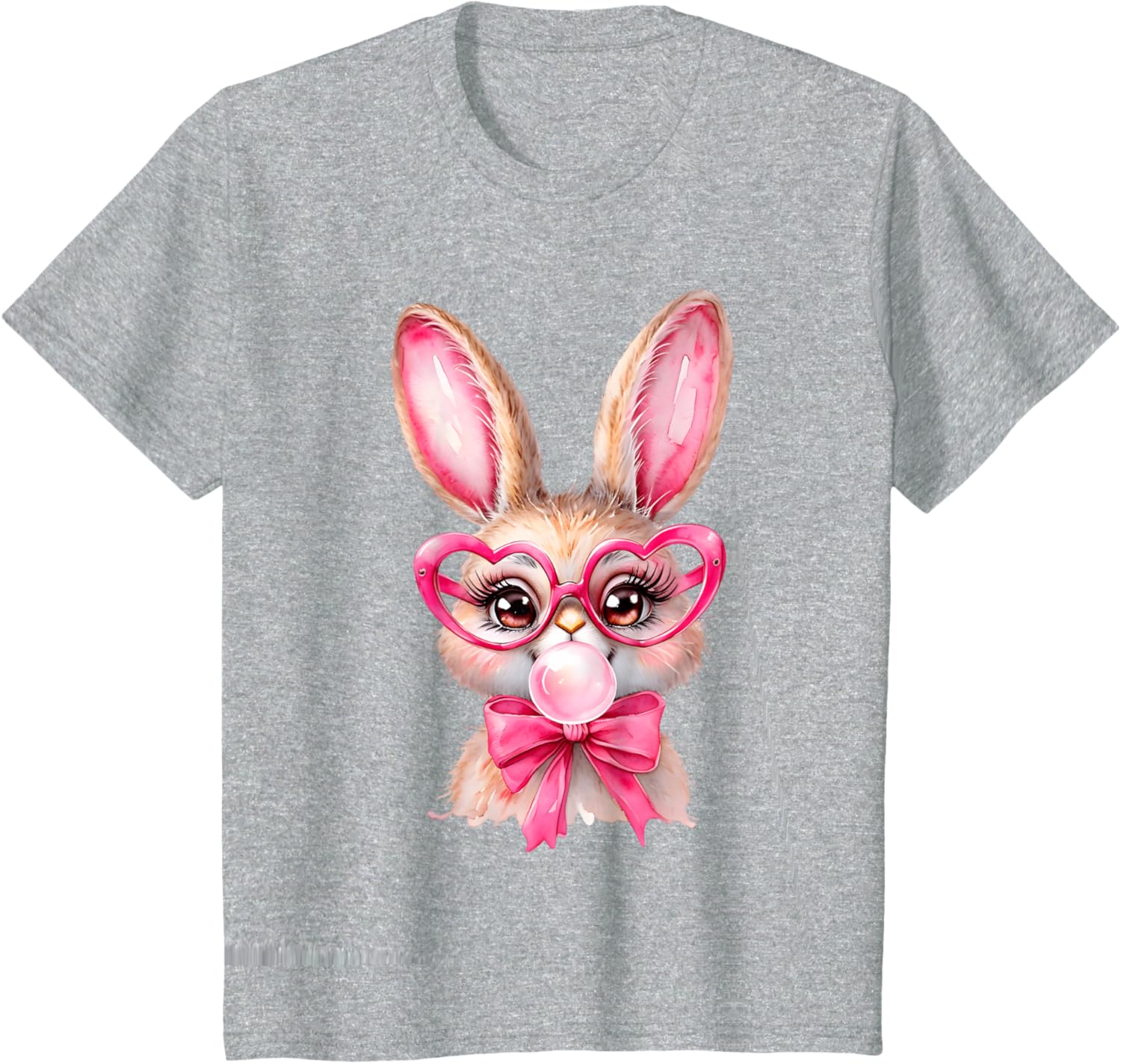 Cute Bunny Rabbit Face Coquette Bow Girl Happy Easter Day T-Shirt