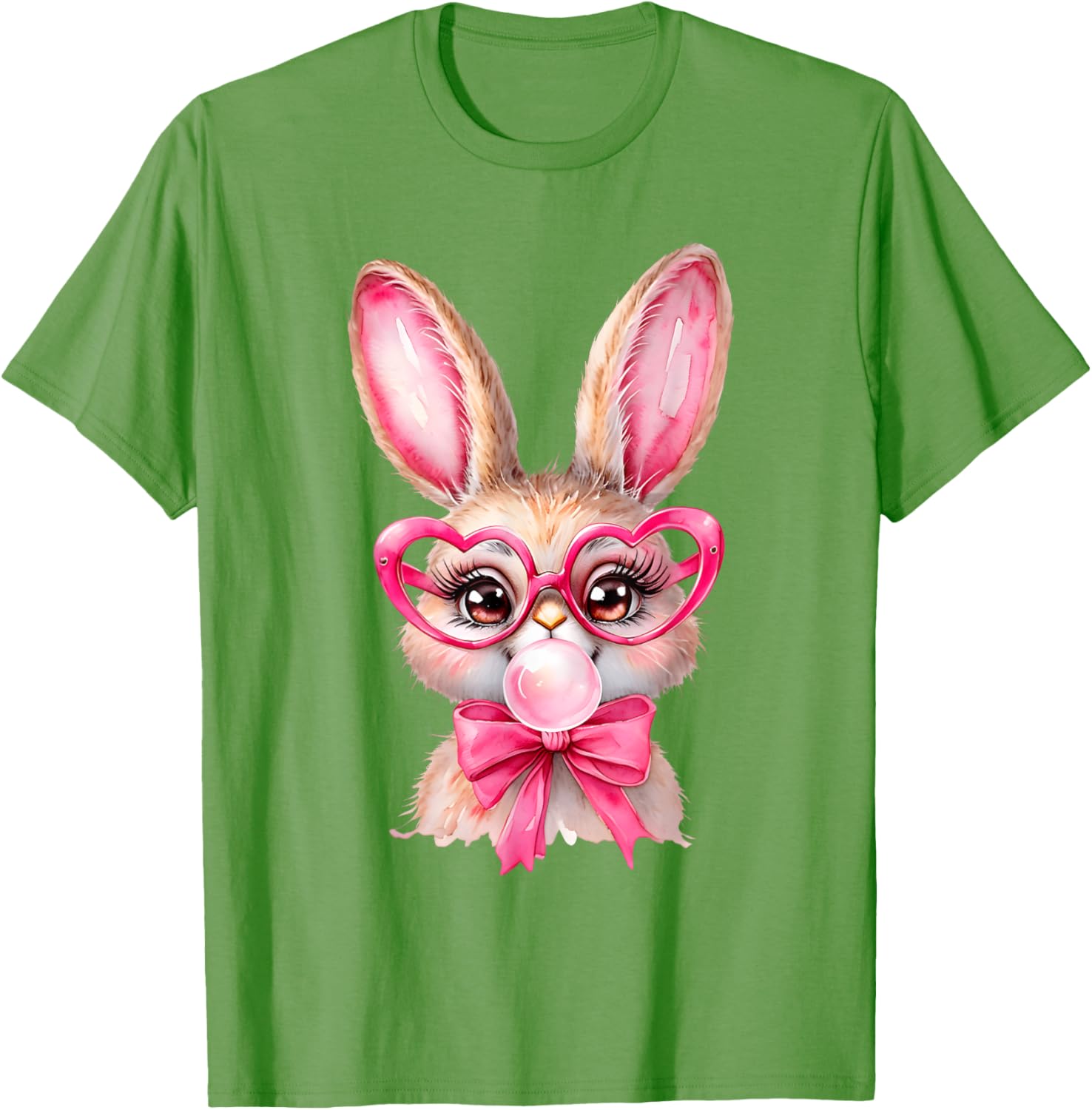 Cute Bunny Rabbit Face Coquette Bow Girl Happy Easter Day T-Shirt