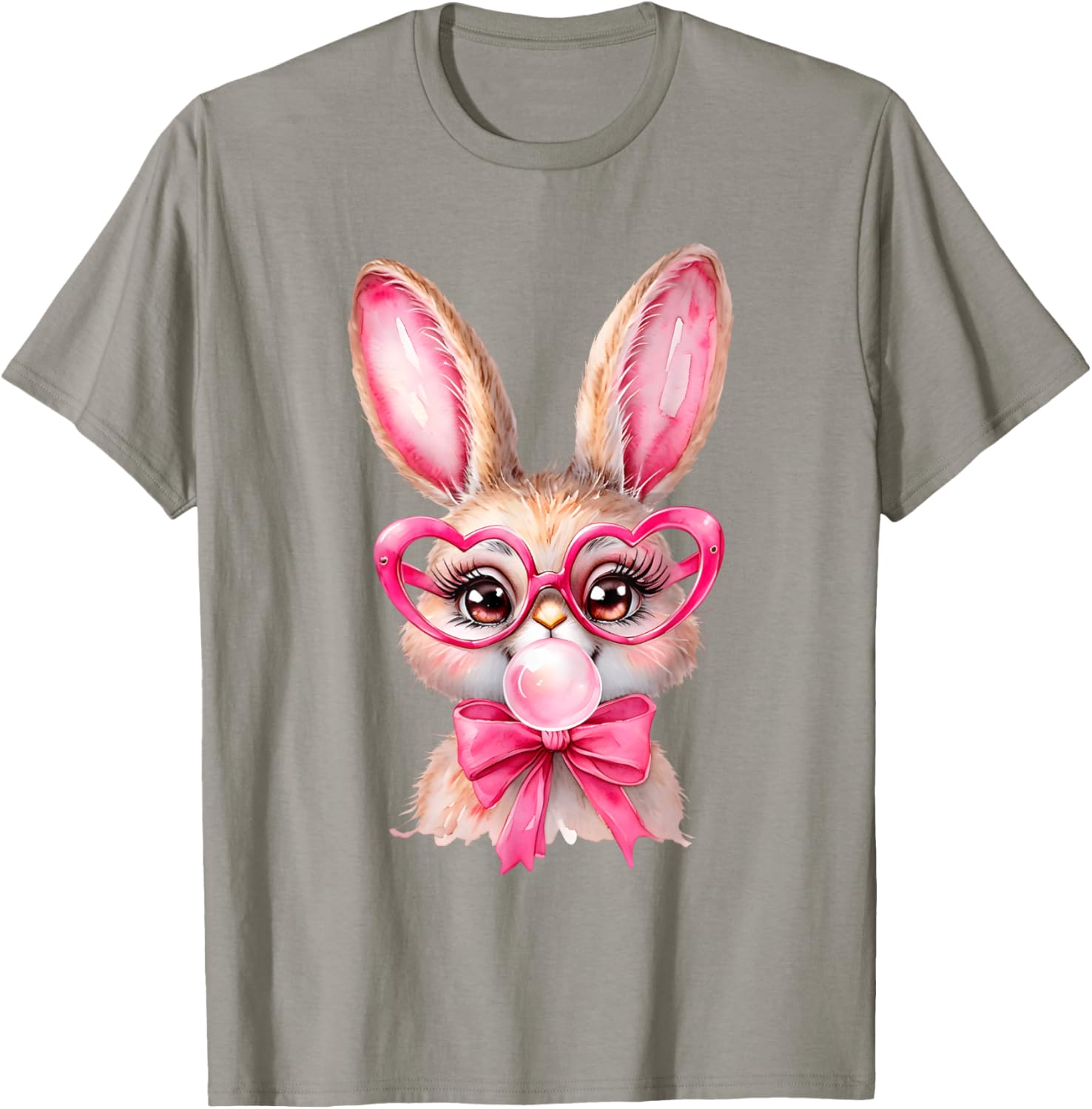 Cute Bunny Rabbit Face Coquette Bow Girl Happy Easter Day T-Shirt