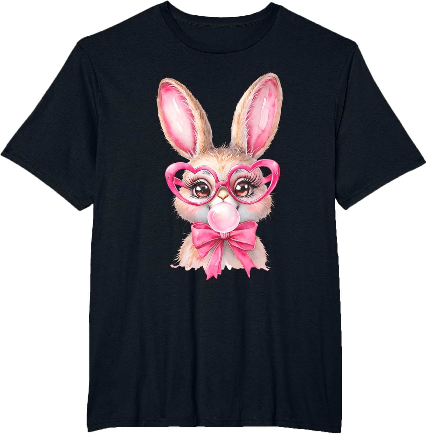 Cute Bunny Rabbit Face Coquette Bow Girl Happy Easter Day T-Shirt