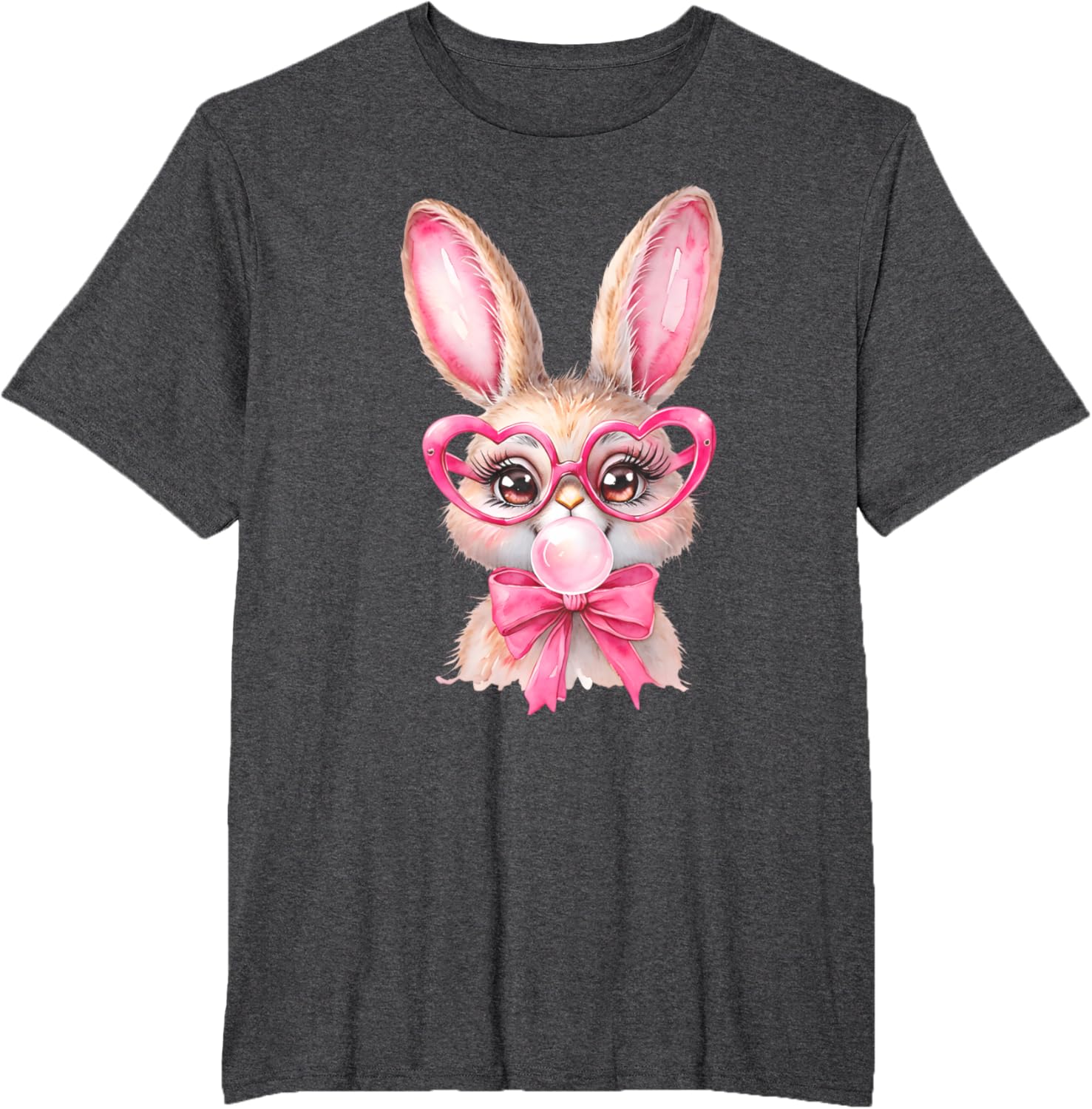 Cute Bunny Rabbit Face Coquette Bow Girl Happy Easter Day T-Shirt