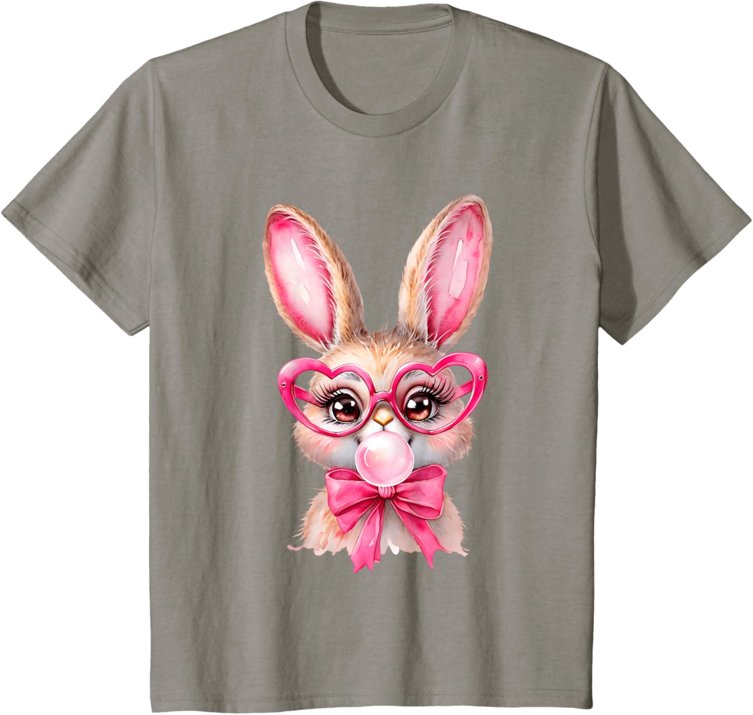 Cute Bunny Rabbit Face Coquette Bow Girl Happy Easter Day T-Shirt